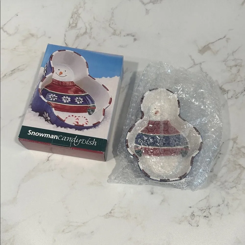 Snowman Candy Dish 1998 St Nicholas Square NEW Discontinued